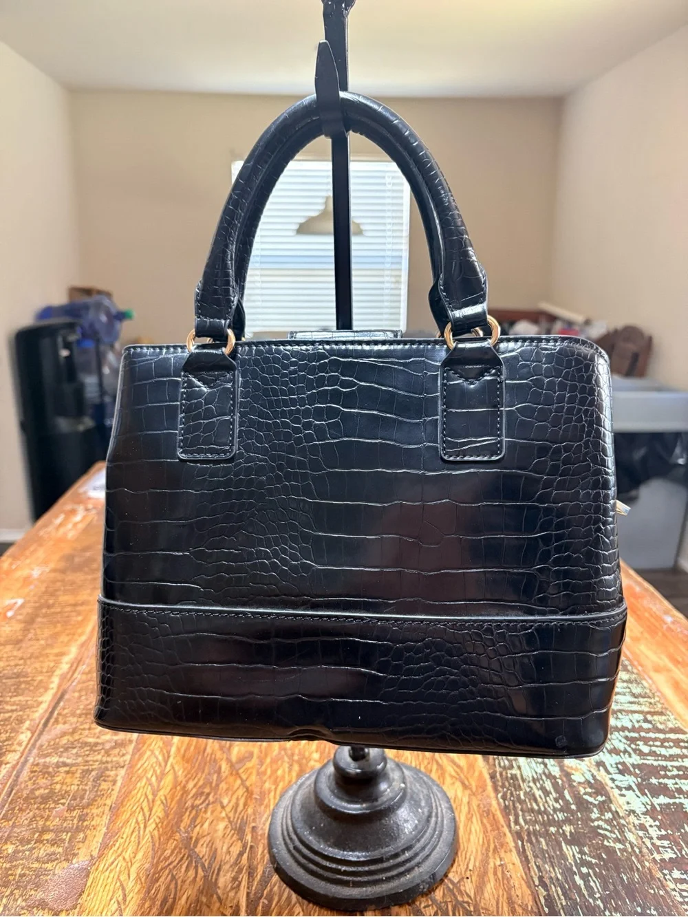 ALDO Limiaa Croc-Embossed Satchel Tote Bag in black 11.5”X12.5”